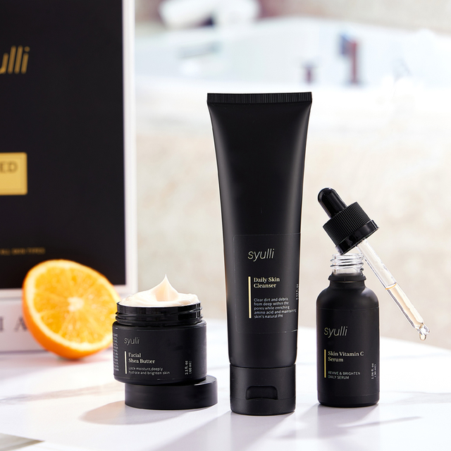 自有品牌天然有机抗衰老产品 VC 面部护肤霜精华洁面乳 3 件套男士护肤套装