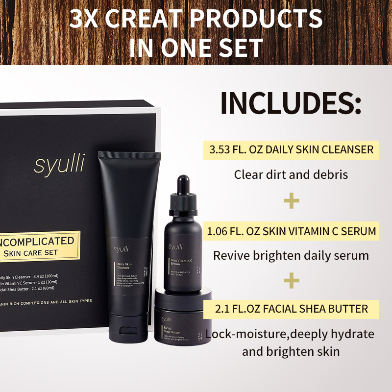 自有品牌天然有机抗衰老产品 VC 面部护肤霜精华洁面乳 3 件套男士护肤套装