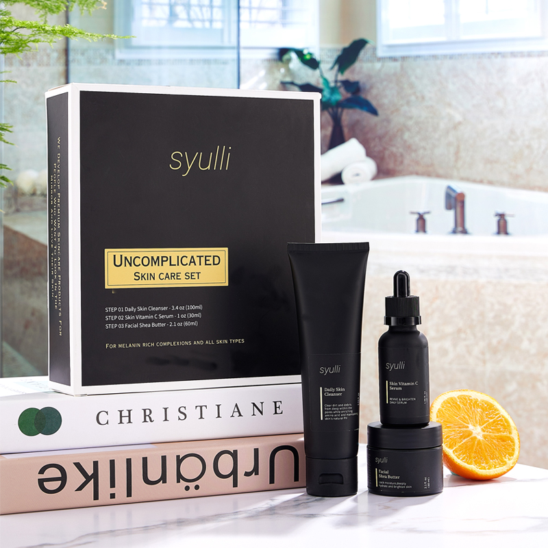 自有品牌天然有机抗衰老产品 VC 面部护肤霜精华洁面乳 3 件套男士护肤套装