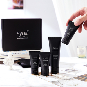 Syulli 男士护肤系统（4 件套）- 清洁、去角质、日间保湿、夜间修复。